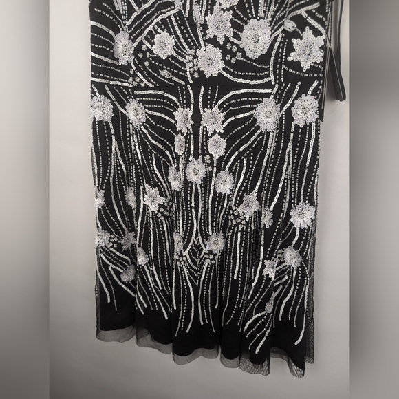 Adrianna Papell Beaded Halter Dress Black/White Women's Size 6 Floral Cocktail - Picture 3 of 10